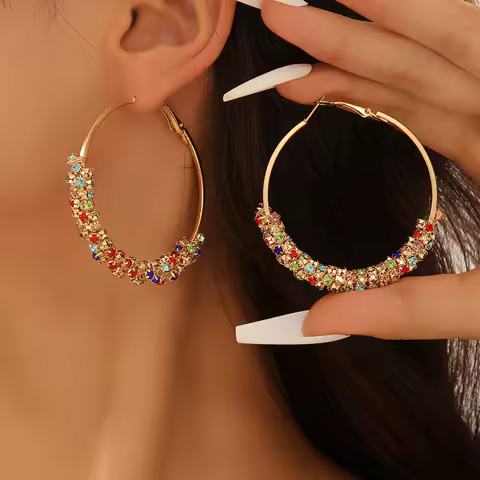 Cute Female Rainbow White Zircon Stone Hoop Earrings Fashion Female Gold Color Wedding Jewelry For Women
