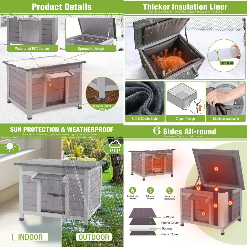 

All-Weather Insulated Outdoor Cat Shelter with Thermal Liner for Stray and Small Animals