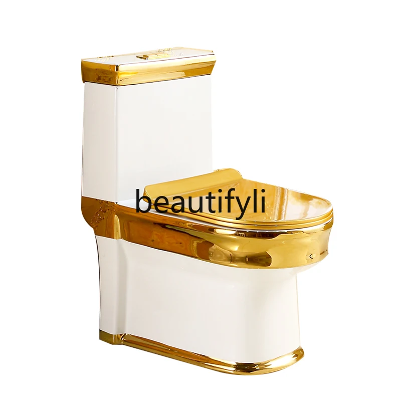 Luxury Gold Flush Toilet Siphon Water-Saving European Style Gold Line Ceramic Vintage Toilet