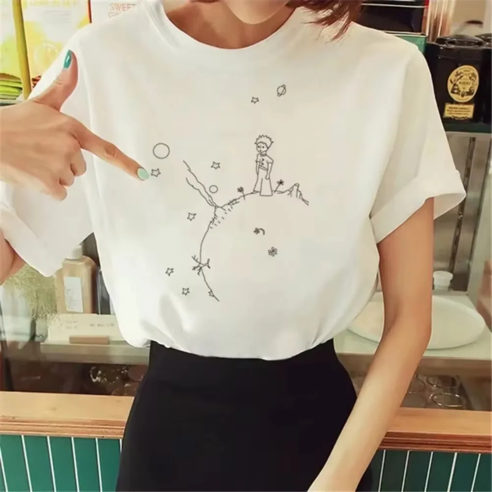 星の王子さまプリント男性と女性のTシャツルーズカジュアル快適なストリートウェアトップTシャツ女性用快適で柔らかい