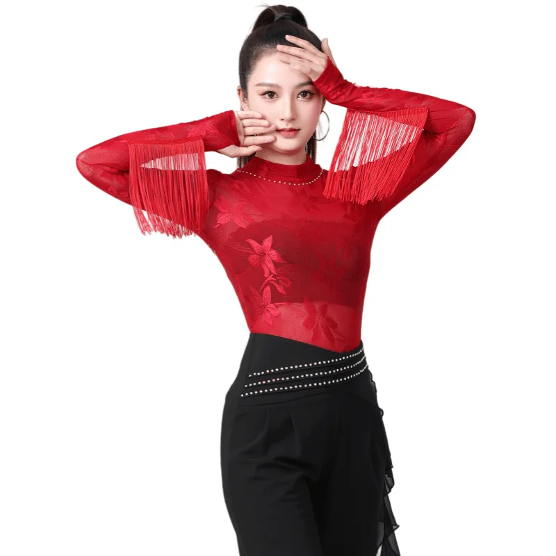 2026-new-fashion-latin-dance-practice-suit-women's-adult-one-piece-top-social-dance-gitterba-dancewear-shiny-sequin-trim-rivet