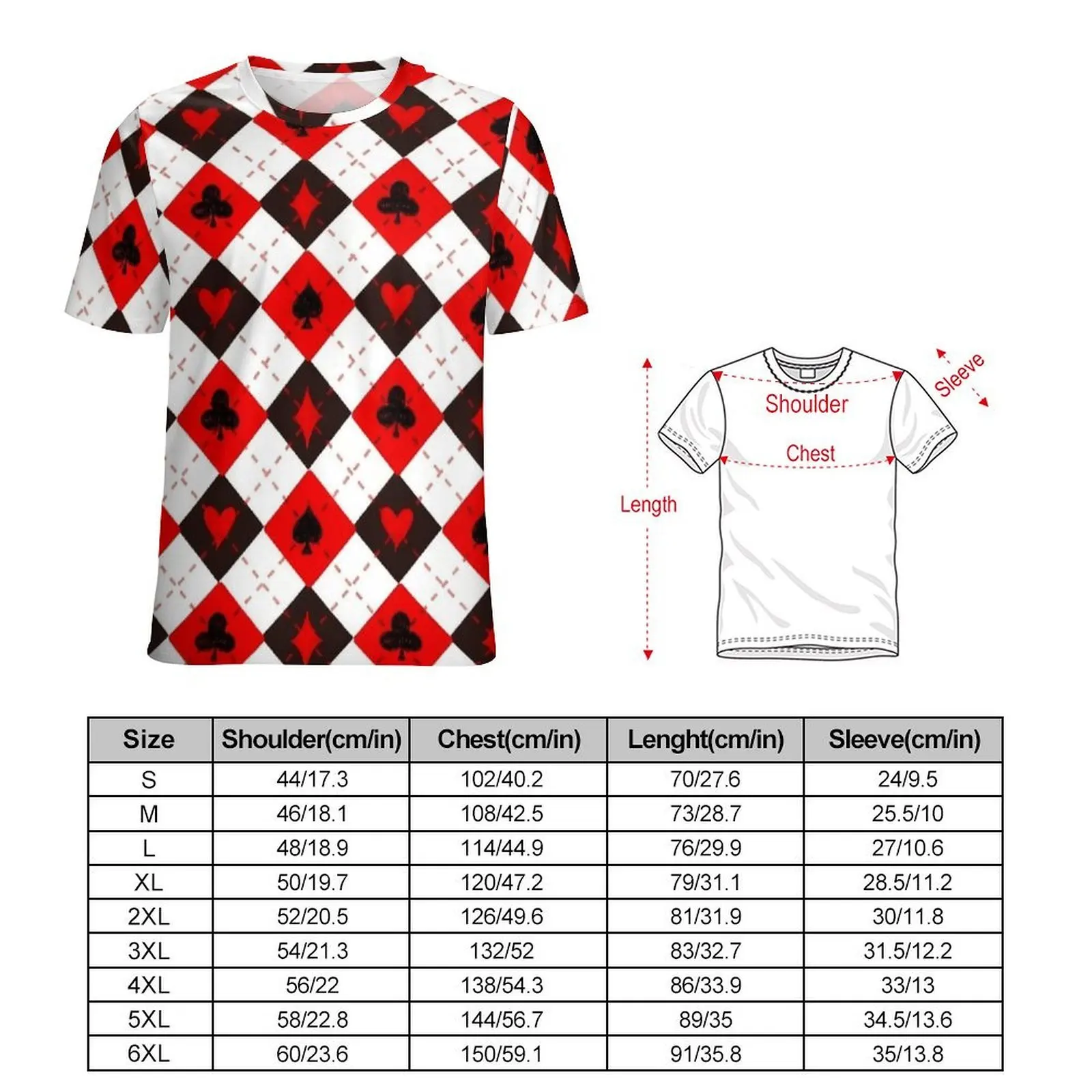 Card Suit Checker Print T Shirt  Fashion T-Shirts Male Aesthetic Tee Shirt Premium Short Sleeve Printed Tops Plus Size