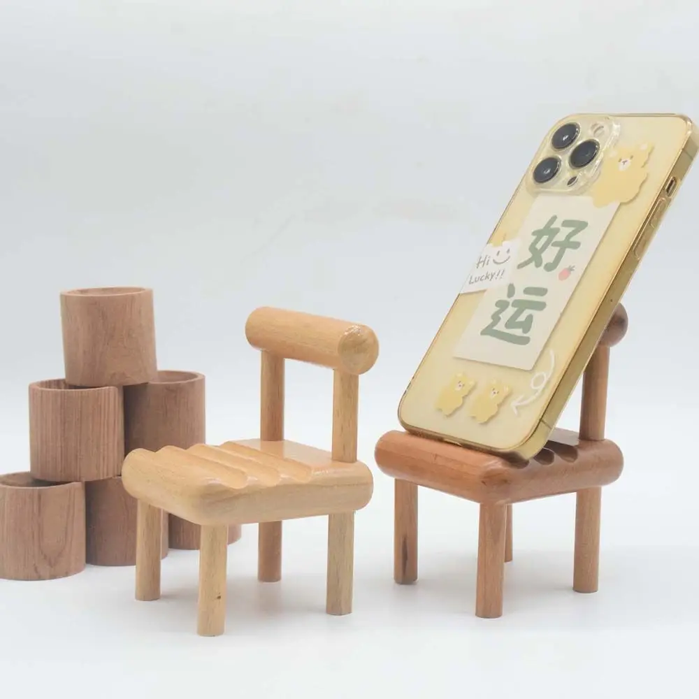 

Solid Wood Chair Phone Holder Compact Mini Desktop Stand Fashion Smartphone Multifunctional Daily Display Bracket cable saver