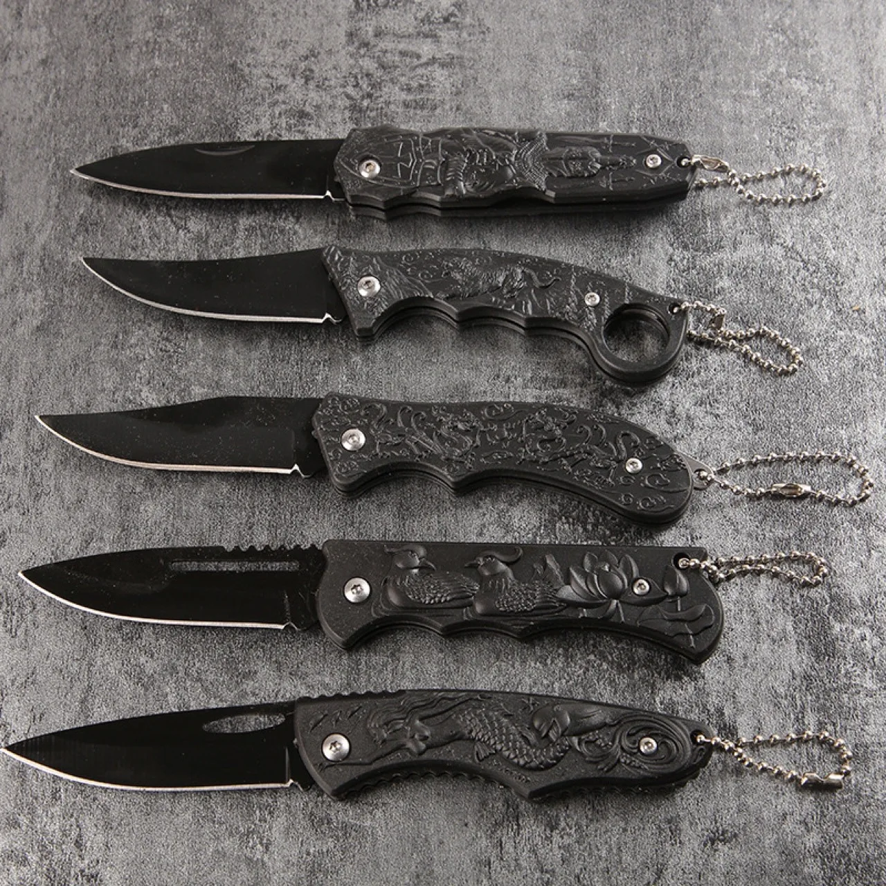 Outdoor Survival Folding Art Embossing Handle Collectible Pocket Camping Knife