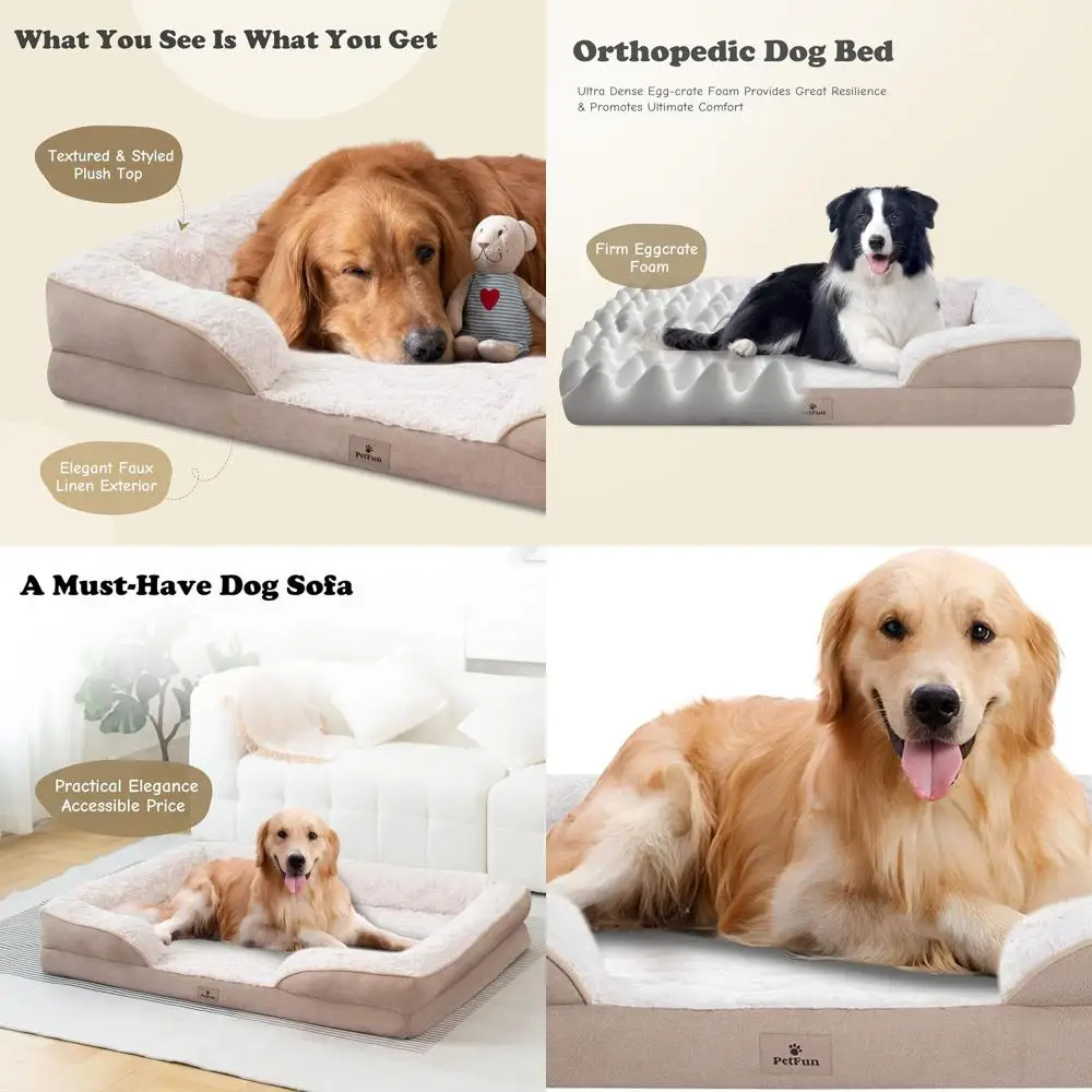 

Large Washable Waterproof Dog Bed for Large Dogs and Cats with Removable Cover, Nonskid Bottom, Beige, 48