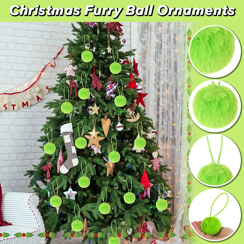 12pcs Christmas Decorations 6cm Dia Furry Christmas Ball Hanging Ornaments Christmas Tree Decoration Home Party Decor Supplies