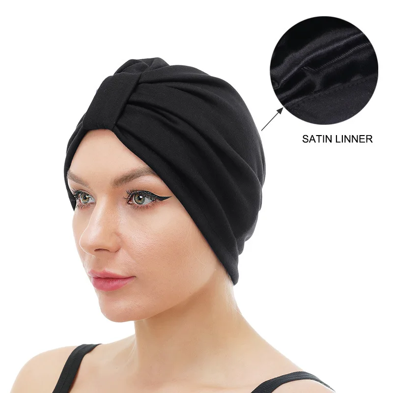 

New Women Muslim Stretch Turban Hat Muslim Hijab Chemo Cancer Cap Islamic Hair Loss Hat Head Scarf Satin Liner chemo cap Arab