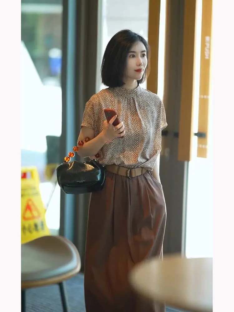 

Summer Fashion Slimming Cute Two-Piece Set High Waist A-Line Skirt Short Sleeve round Neck Dress Women's plus Size Clothing