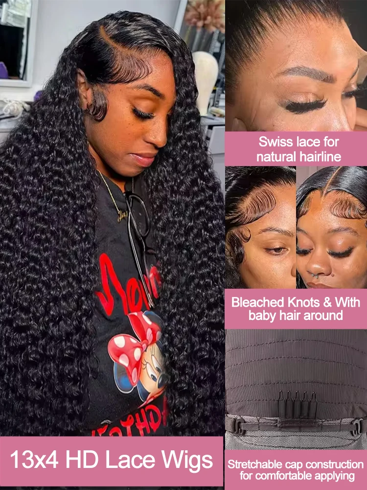 Прозрачные вьющиеся парики с плотностью 300%, 13x6 HD, кружевной фронтальный парик из человеческих волос, 40 дюймов, глубокая волна, одежда Go 7x5, бесклеевой передний парик, предварительно вырезанный