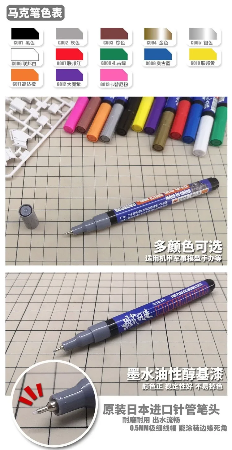MS043 MS027 Oily Marker Erase Pen Kit for Gundam Painting Tool Aging Panel Line Marker Pen Extra-fine Hook Liner Pen Hobby DIY