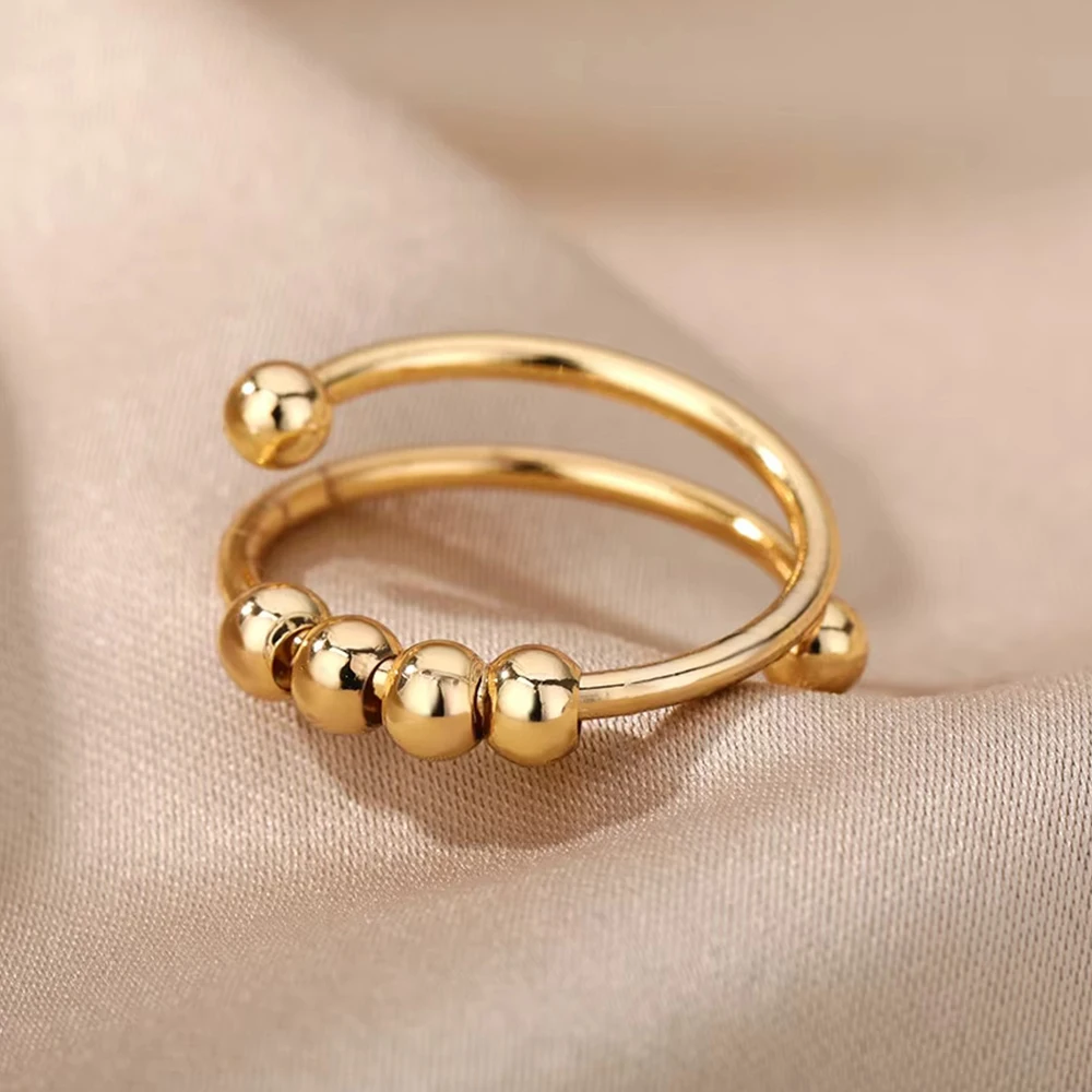 Anti-Stress Anxiety Rings for Women Gold Color Open Adjustable Rotating Ring Aesthetic Wedding Fashion Jewelry Gift view 4