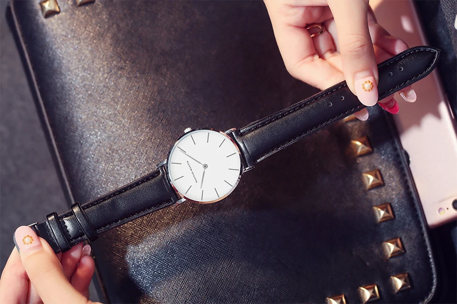 HANNAH MARTIN Top Marke Frauen Wasserdichte Armbanduhren 36mm Mode Luxus Ultra Dünne Leder Kreative Rose Gold Damen Uhren – Detail 3