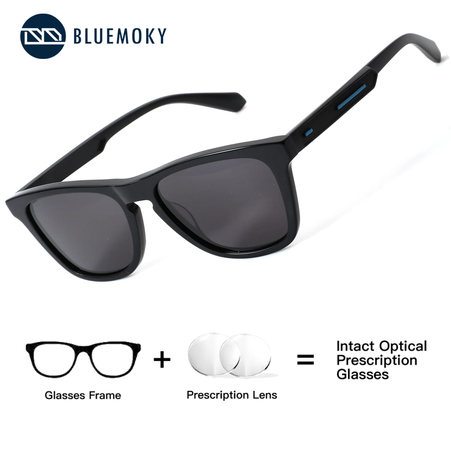 

BLUEMOKY Square Acetate Polarized Prescription Sunglasses Mens Modern With UV400 Protection Myopia Progressive for Golf Cycling