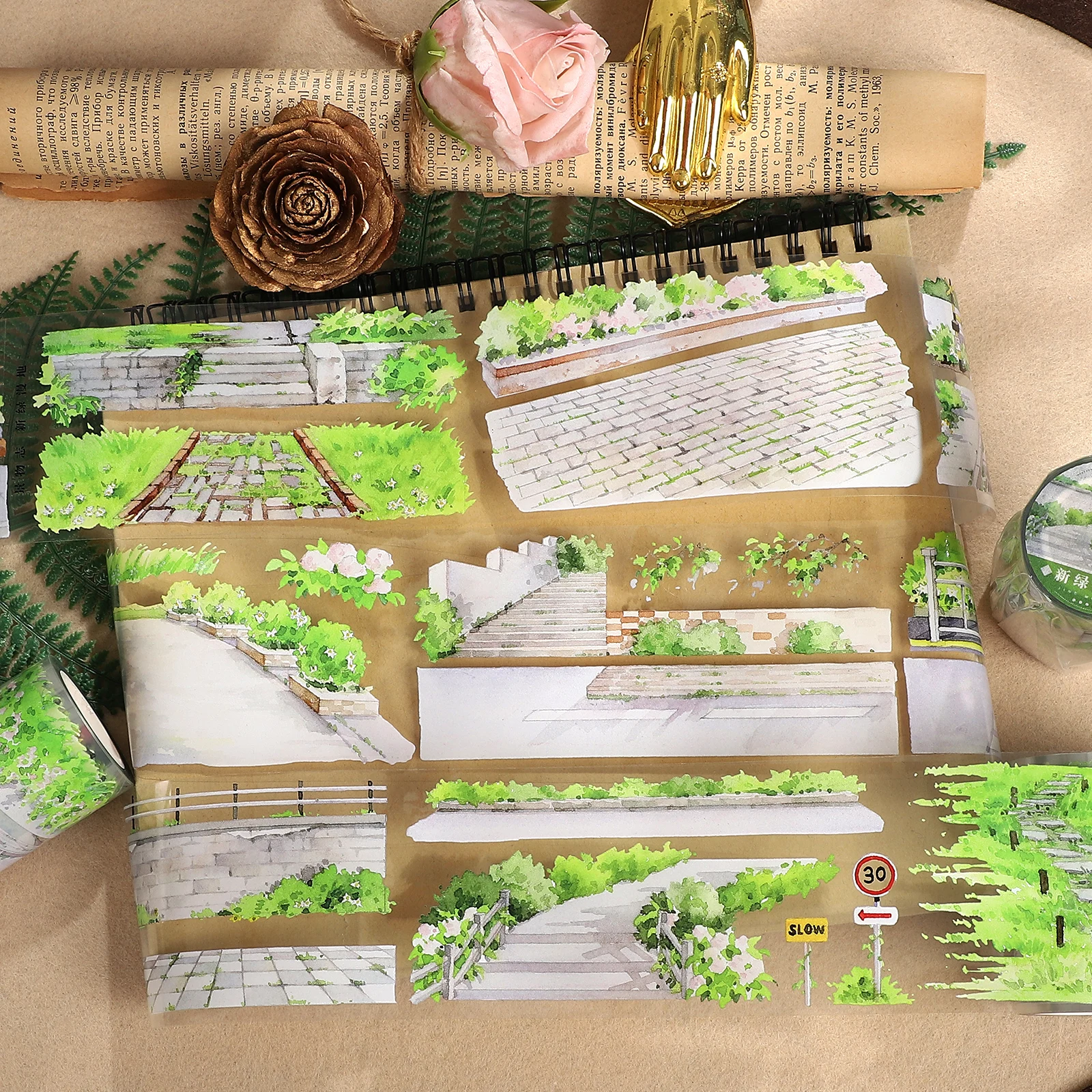 

60mm*5m Vintage Plant Greenland Landscape PET Tape Creative DIY Journal Material Collage Scrapbooking Stationery