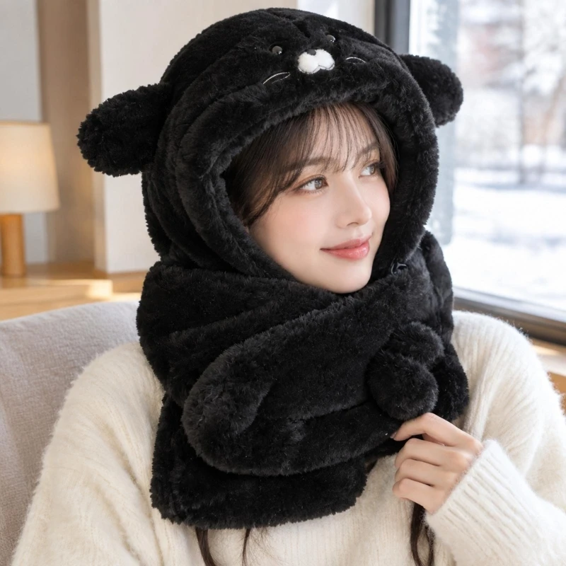 capuche-echarpe-integrees-avec-exterieur-en-peluche-polyester-caracteristiques-du-visage-pour-usage-quotidien-par