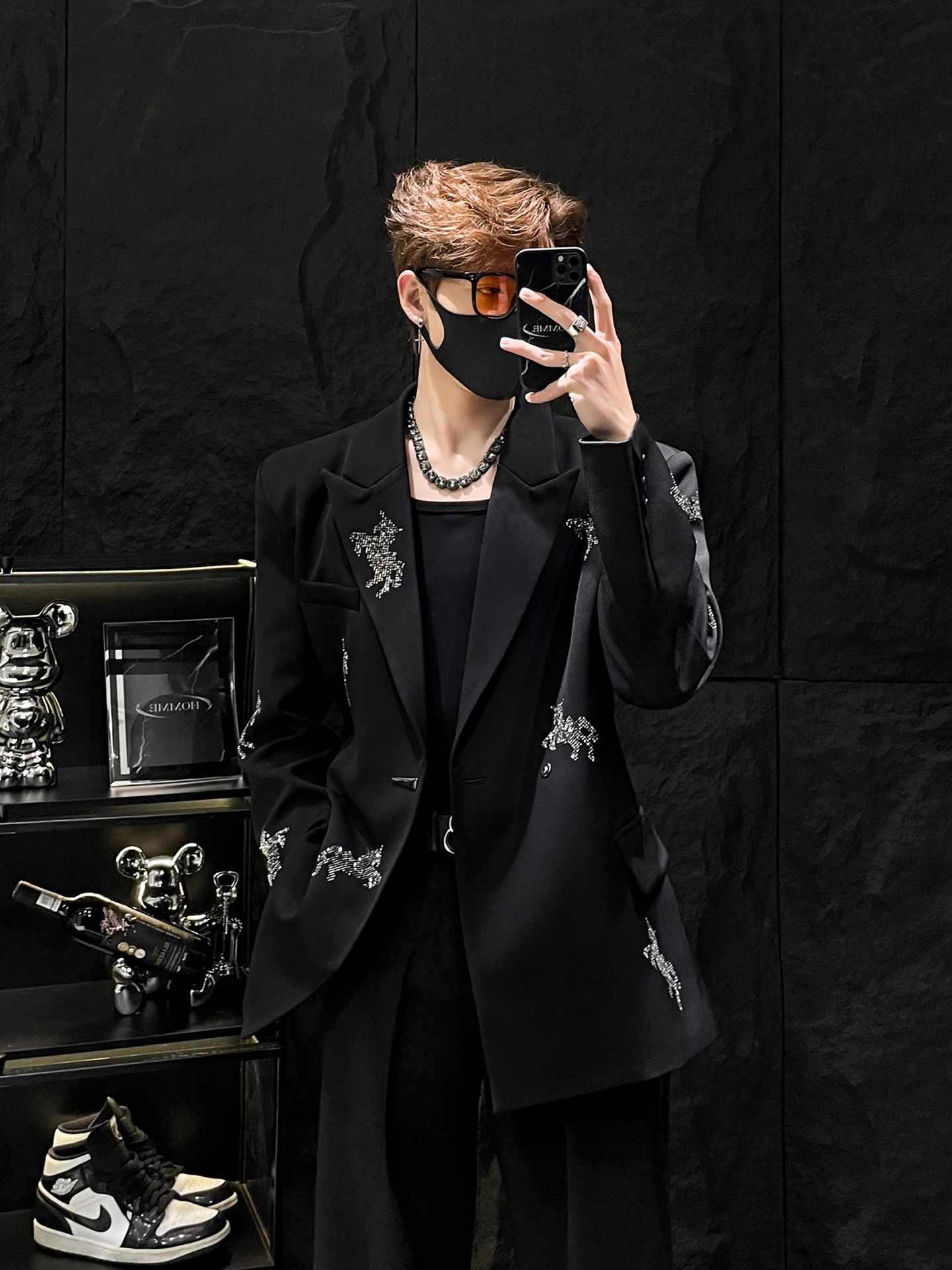 

Мужской костюмный жакет Ele Bla: приталенный, роскошный, с декоративной отделкой, в западном стиле, повседневный, для весны и осени