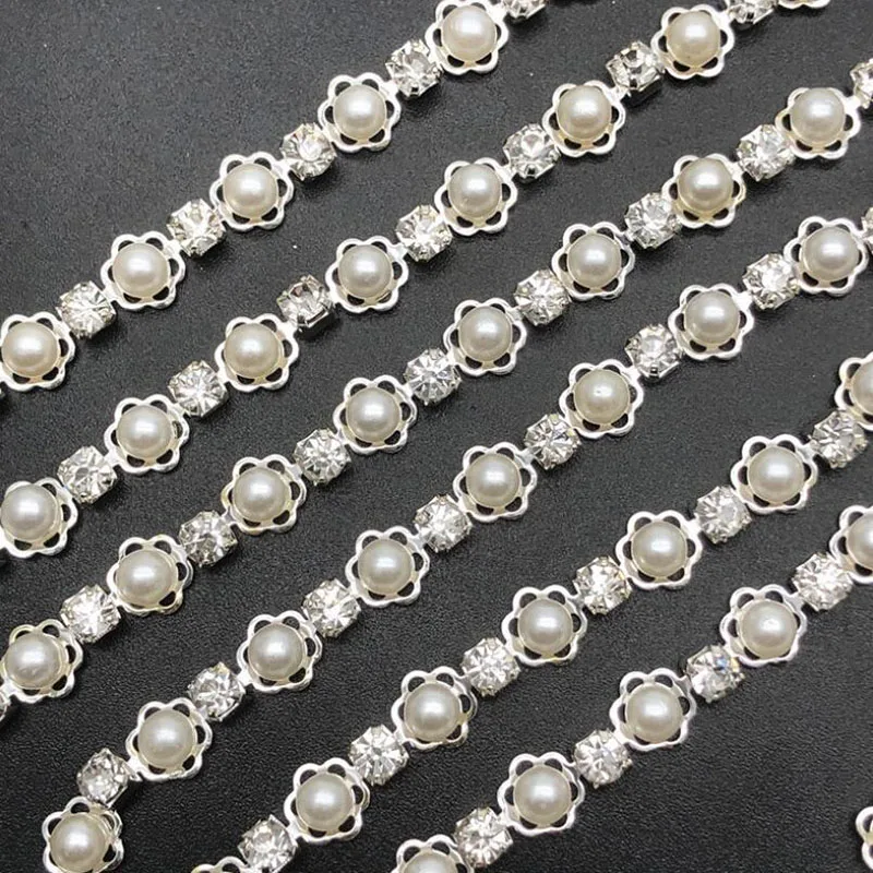 20Yards Rhinestone Chain Sew On Apparel Sewing Trim DIY Pearls Ribbon Wedding Cake Decorating