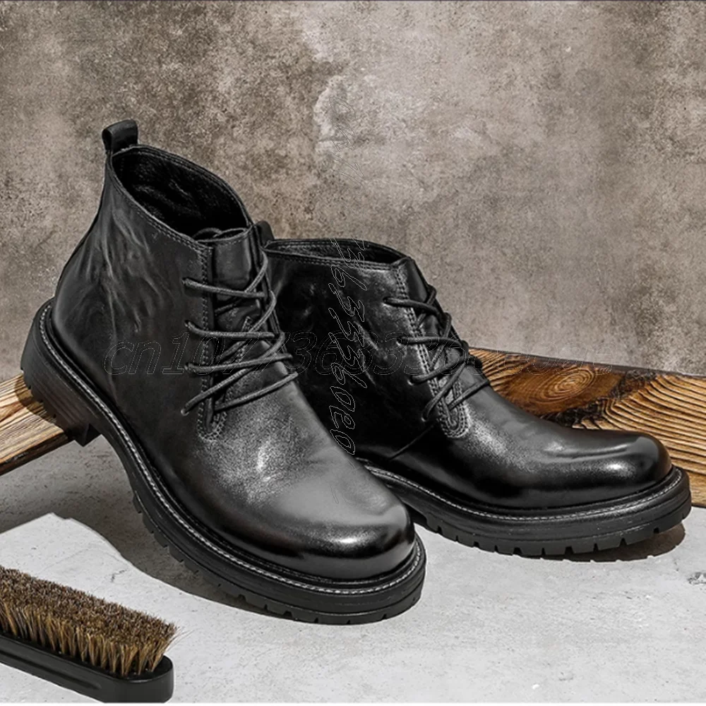 Graduated Brown Men's Casual Shoes Matte Leather Ankle Boot Flat Bottom Fashion Business Men's Footwear 2025 Zapatos Para Mujere
