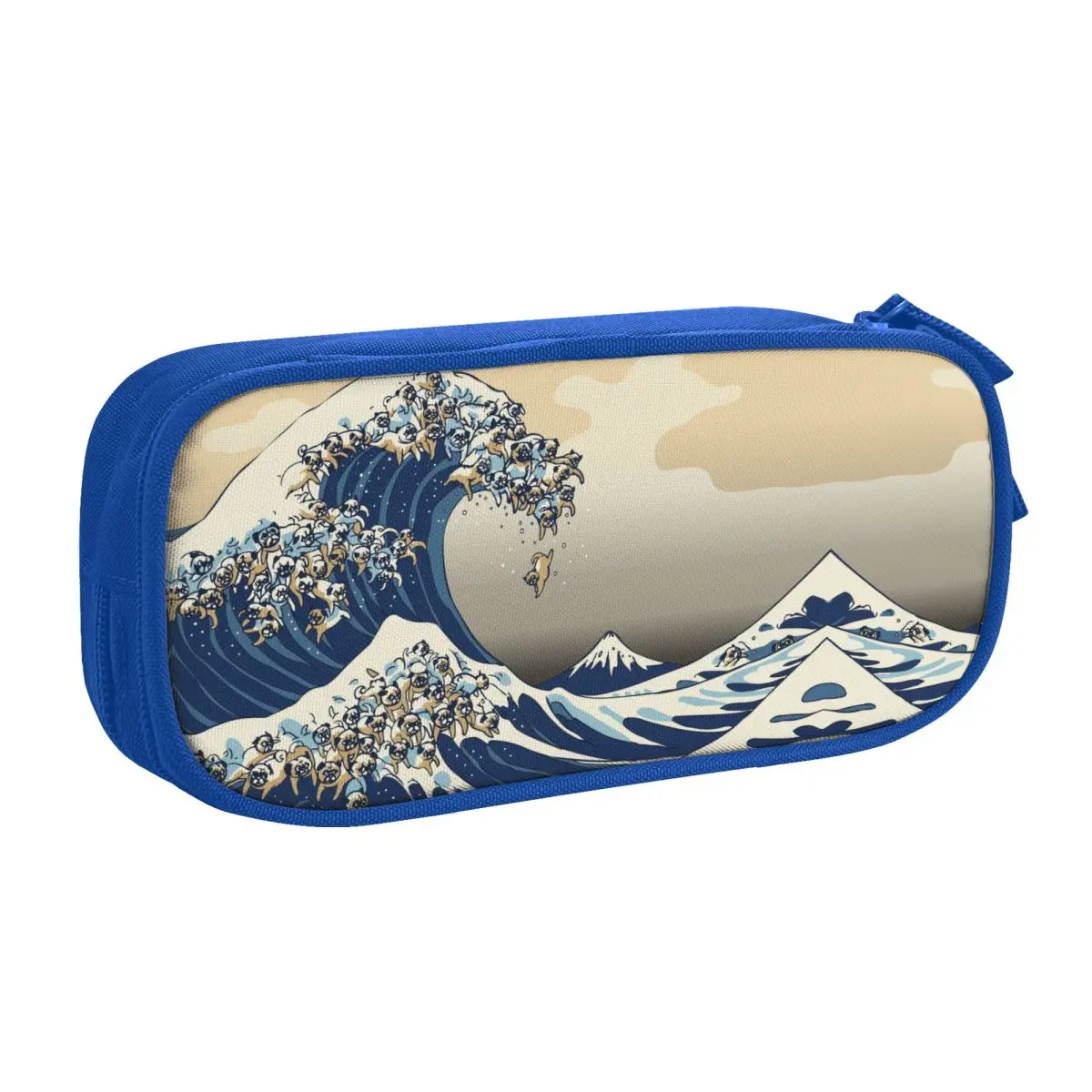 Custom The Great Wave Off Kanagawa Pugs Pencil Cases for Boy Girl Large Storage Katsushika Hokusai Pen Bag Box School Supplies