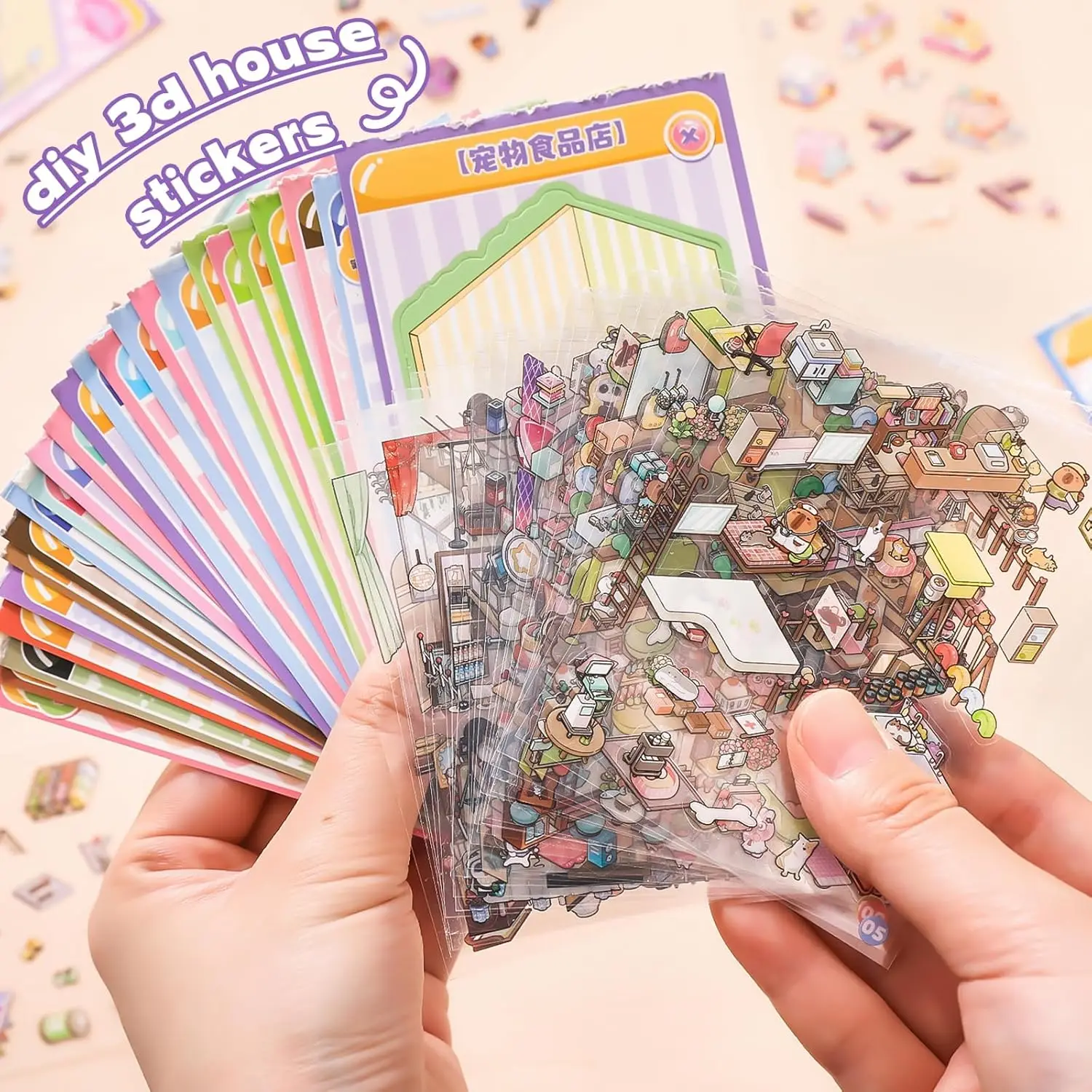 Pocket DIY 3D Sticker Scene Collection Book DIY 3D House Stickers Therapy Cute Cartoon Mini Stickers Scenes for Relief Stress image 6