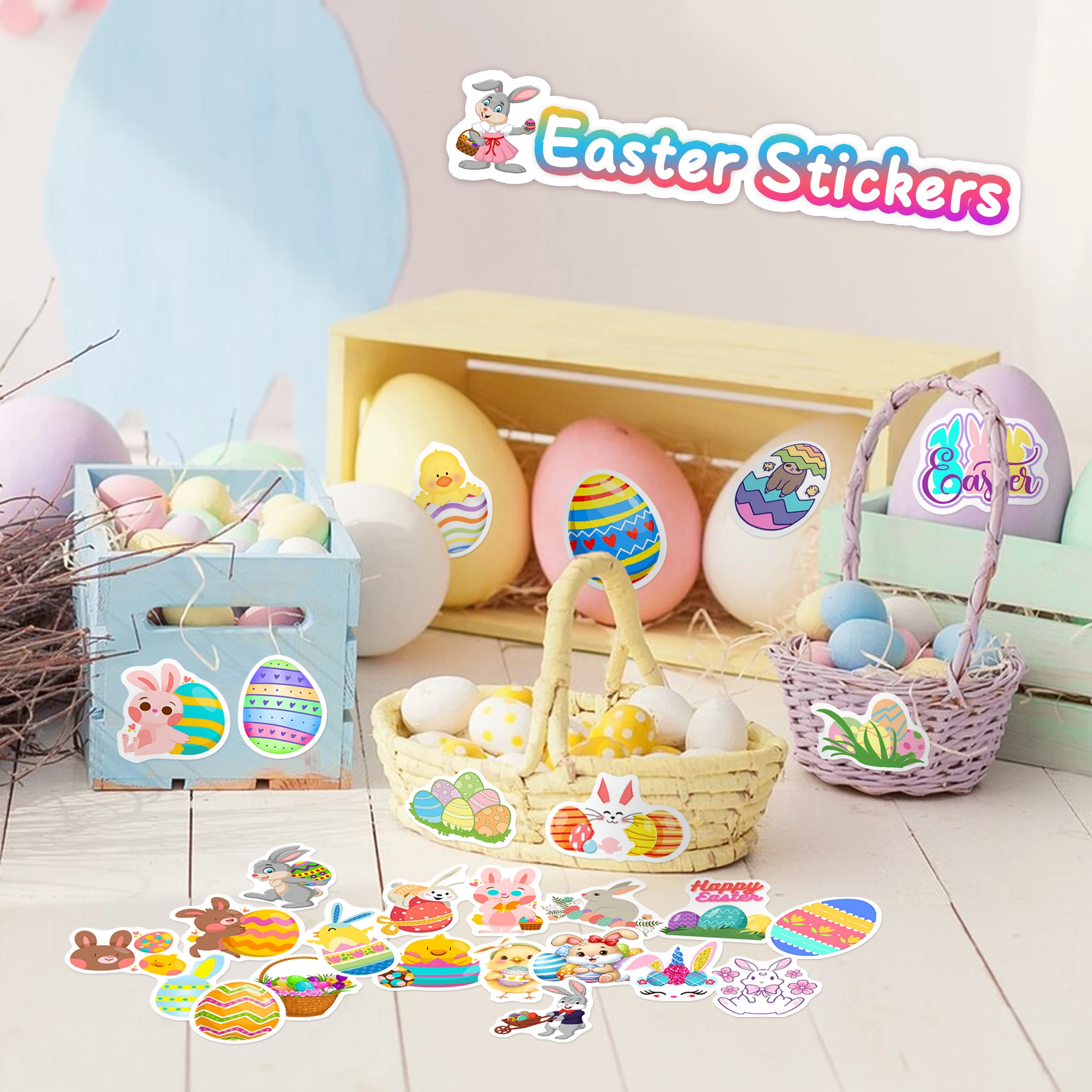 60 stuks paasstickers glow in the dark, paasei ronde stickers voor waterfles, waterdichte vrolijke paasvakantie