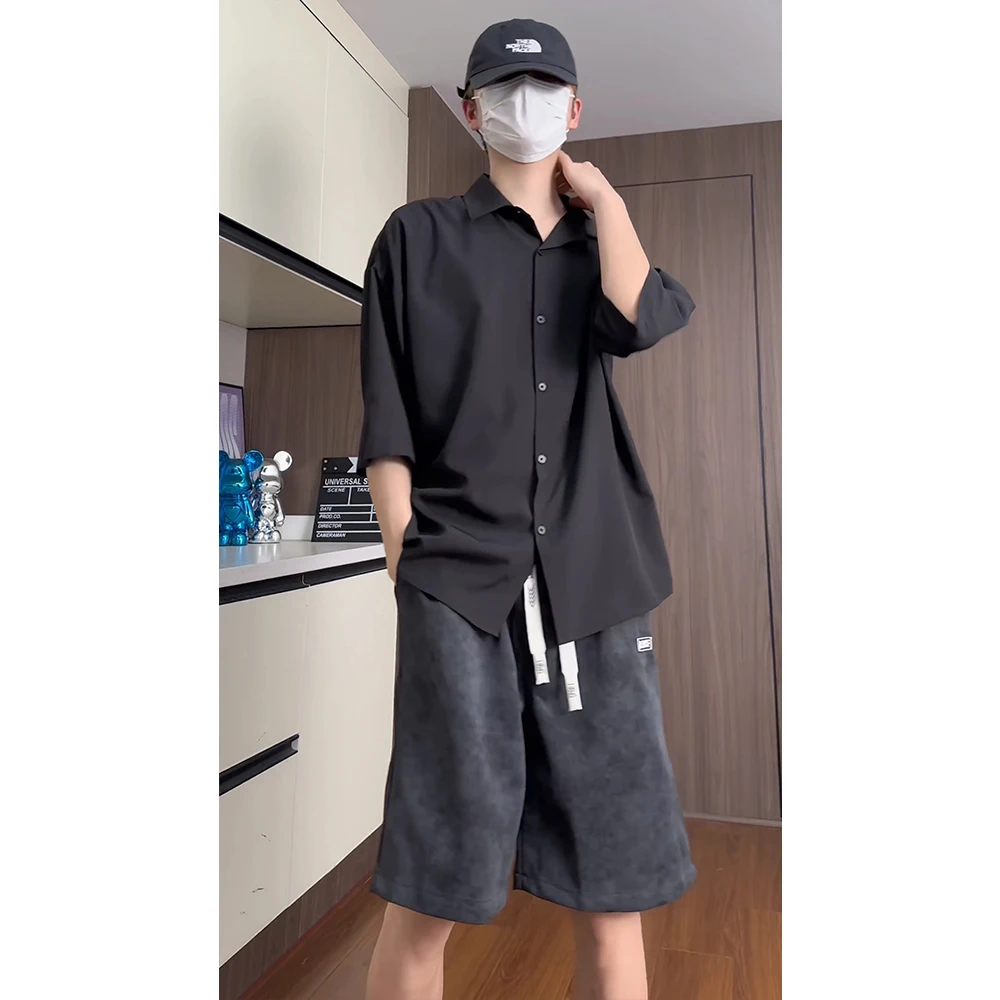 

Bla Ice Silk ort Sve irt Men Summer Thin Loose High Quali Teenage Seven Sve irt Boys Upper Apparel Cool Feeling