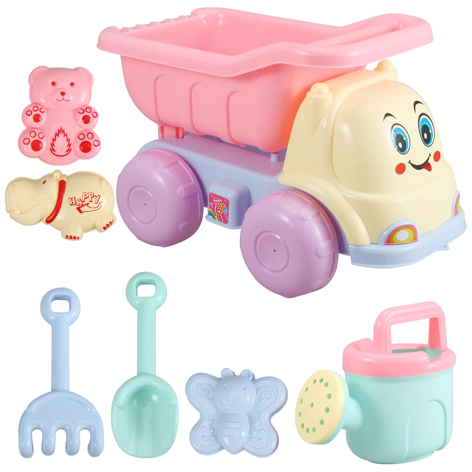 7個の子供用砂遊び道具セット、シャベルとダンプトラック付き、創造的で想像力豊かな海辺での屋外遊びに