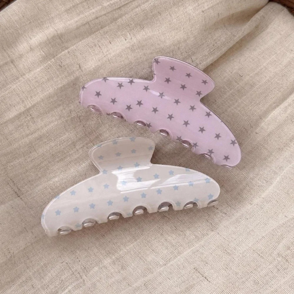 New Star Oval Flat Hair Clips Hollow Blue Large Claw Clip Pink Hair Barrettes Women