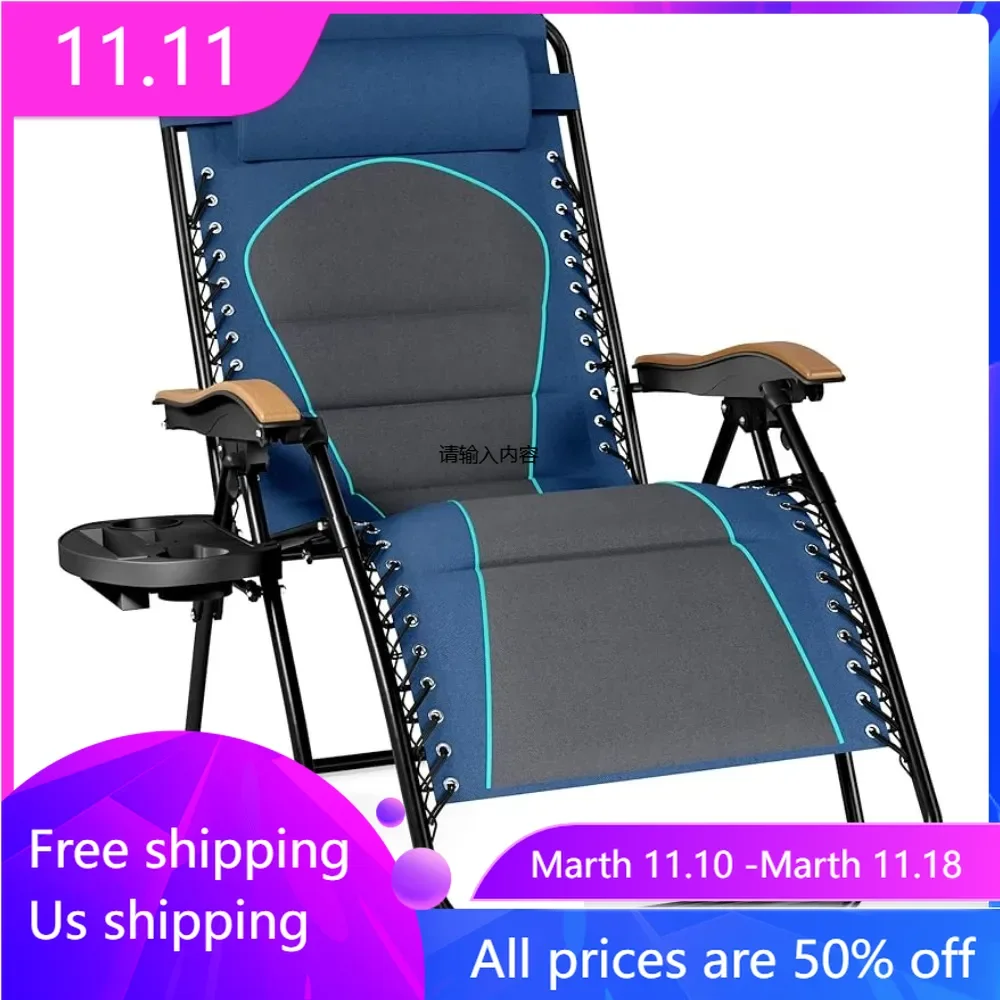 

Large padded zero gravity chair, foldable terrace lounge chair, 30 inch wide seat anti gravity lounge chair with cup holder.