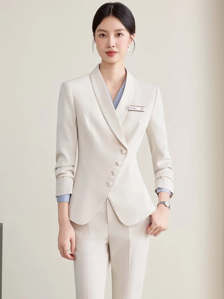 Cherry Blossom Colored Women's Suit Jacket 2026 New Professional Gold Store Jewelry Store Work Uniform Set Commute Style Wais...