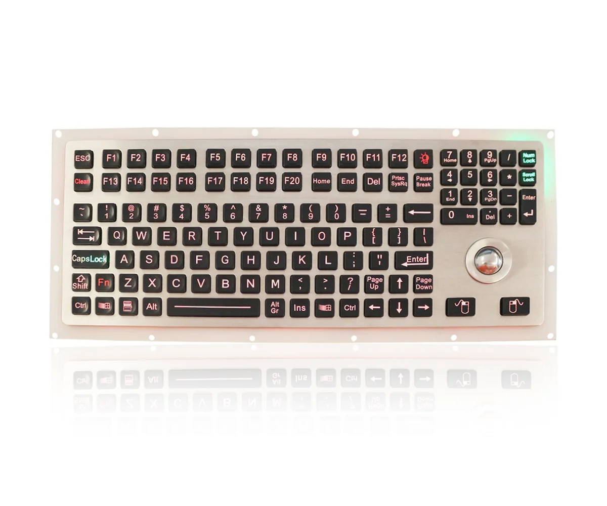 vandal proof stainless steel industrial Marine keyboard with optical trackball keyboard