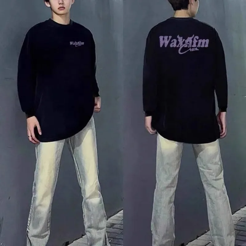 Pure Cotton American Letter Men's Autumn and Winter Loose Threaded Mouth Versatile Couple Long-sleeved T-shirt
