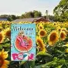Flamingo Summer Garden Flag for Outside,Welcome to Our Pool Yard Flags for Lawn Porch Outdoor Decorations 12x18 Double Sided jjp