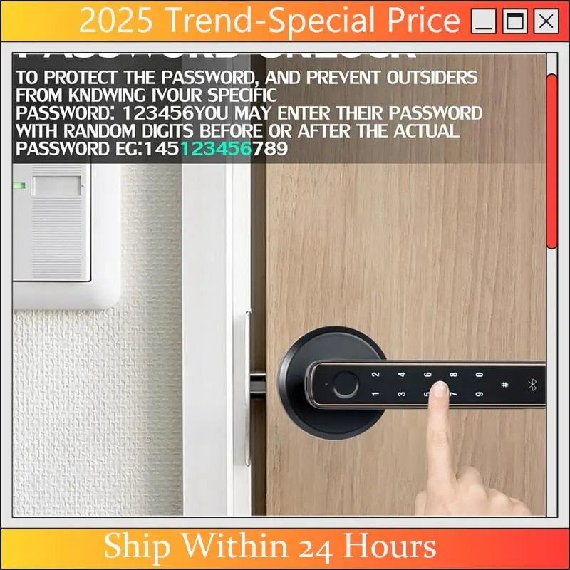 

4-In-1 Smart Fingerprint Door Lock Handle Lock Tuya APP Remote Entry Door Lock For Home Office Apartment Bedroom Durable