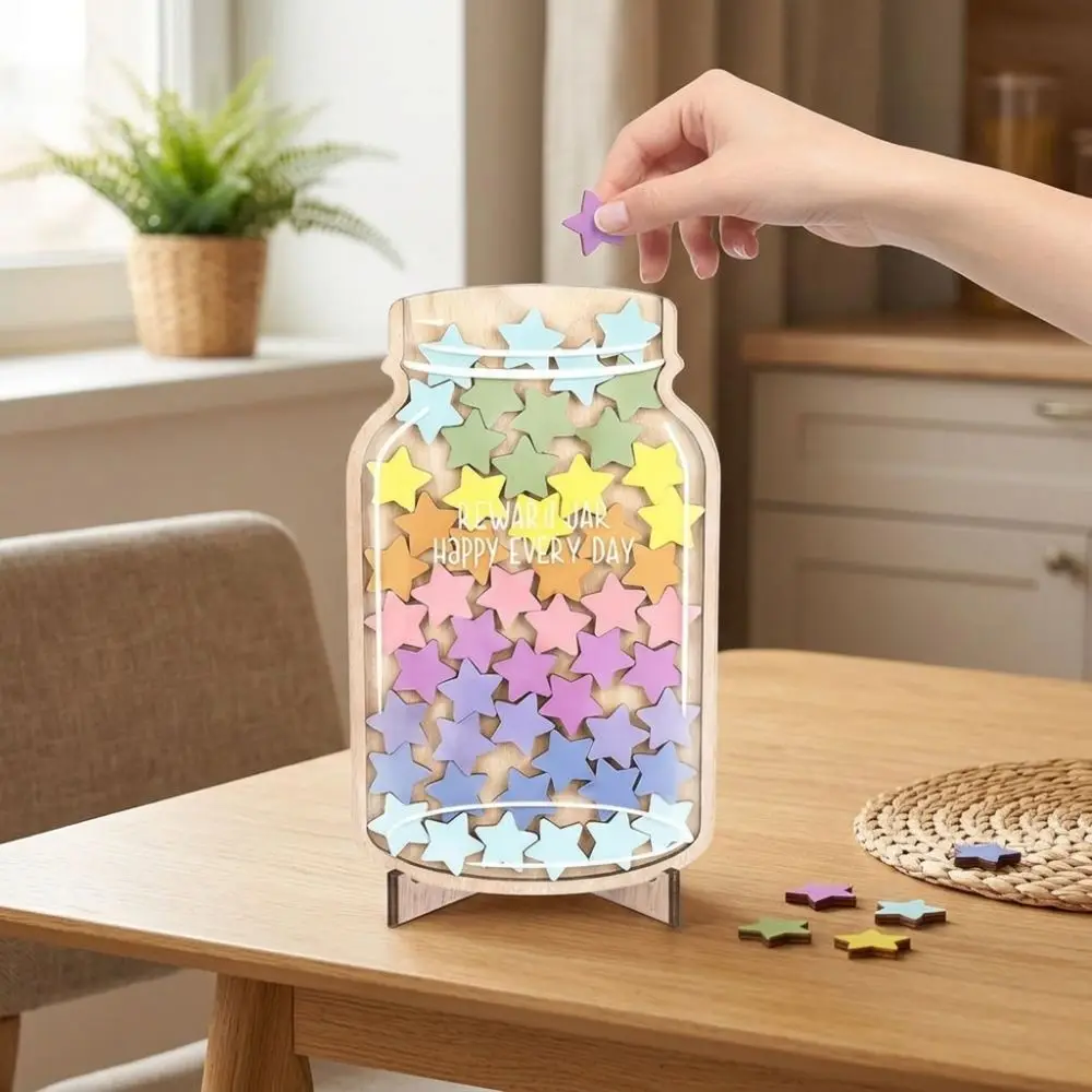 Interactive Star Reward Jars with 45 Stars Star Flower Shape Reward System Self-discipline Reward Bottle Freestanding
