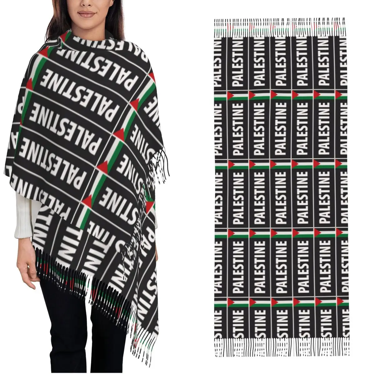 

Шарф с флагом и надписью Палестины, женские шарфы, накидки с длинной кисточкой, осень y2k, крутая шаль, теплый мягкий платок на заказ