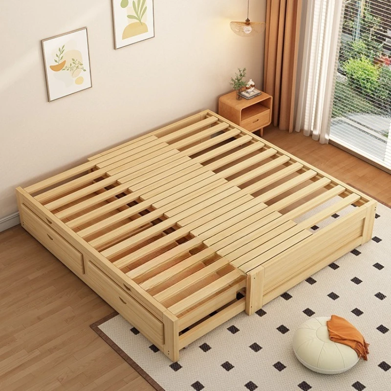 Internet celebrity solid wood tatami, multi-functional storage push-pull bed, telescopic sofa bed