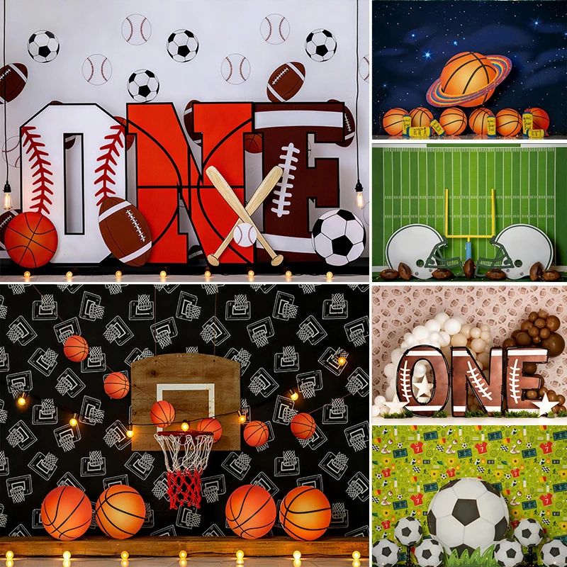 

LS Ball Sports Theme Backdrops Kids Birthday Cake Smash Boy Photography Child Baby Photocall Baseball Soccer Backgrounds