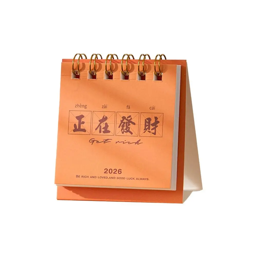 Month Date Display 2026 Mini Desk Calendar Inspirational Text Coil Binding Horse Year Calendar Solid Color Date Planner