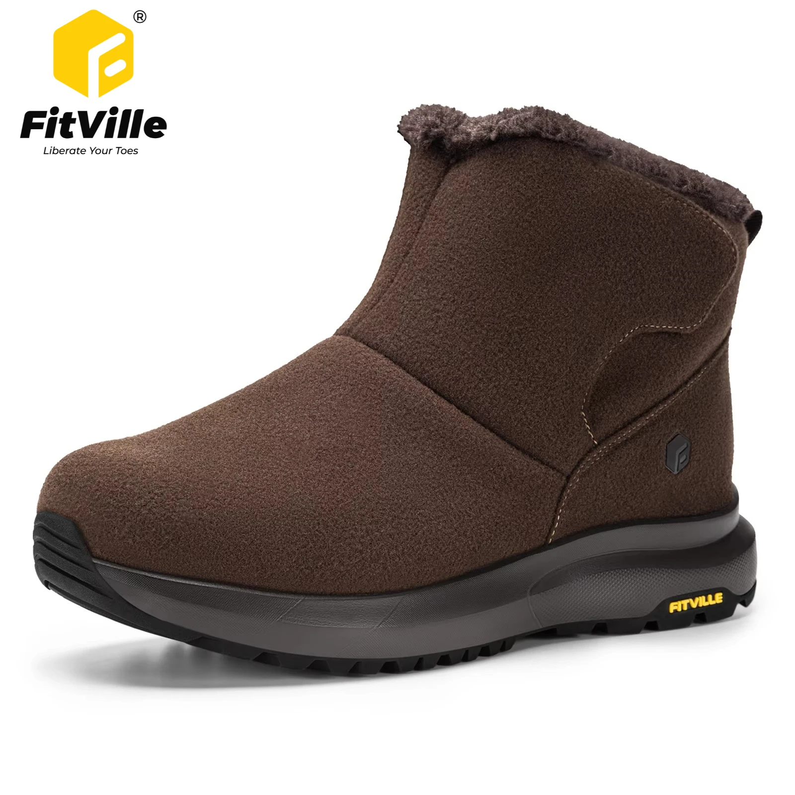 FitVille Extra Wide Toe Hikking Boots Fleece Lined Warm Men's Winter Boot Water-resistant Outdoors Trekking Shoes for Men Autumn