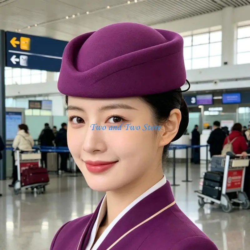 HX6F Fashion Polyester Stewardess Cap Feminine Design Cold Season Headwear Accessory