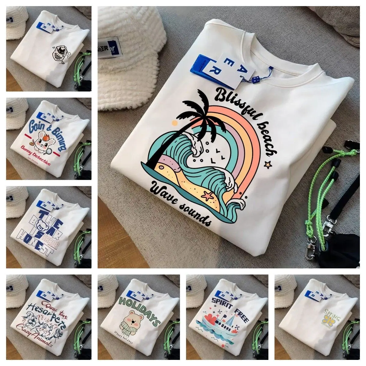 

Лето 2023. Женская свободная хлопковая футболка ort Sve с мультяшным принтом Base irt Simple Sle Busin Scene f Sve Top