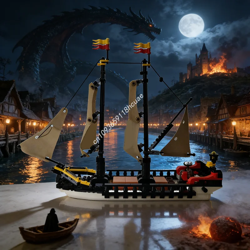 472pcs MOC Merchant Ship Upgrade Pirates Model Building Blocks Construction Assemble Creative Idea Christmas Gifts Toy Education