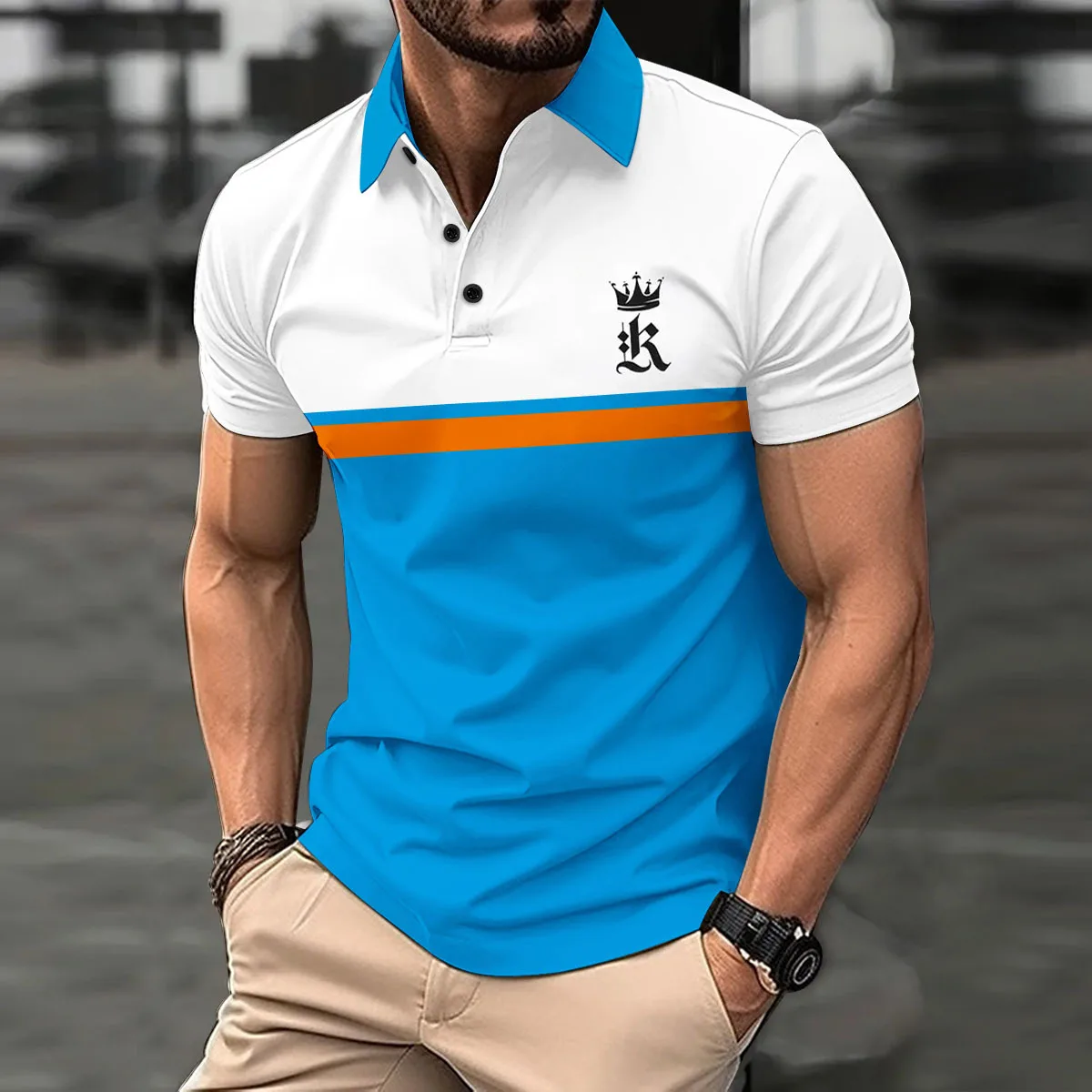 Fashion Summer Men's Casual Short-Sleeved Polo Turn-Down Collar T-Shirt Men's Breathable Letter rinting Polo Shirt