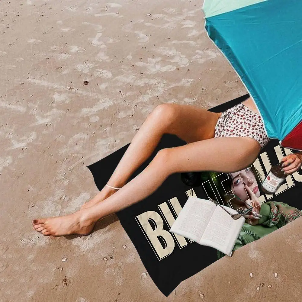 B-BillieS Singer E-EilishS Anime Beach Swimming Towel Soft Absorbent Washcloth Children's Gifts for Kids Travel Camping Gym