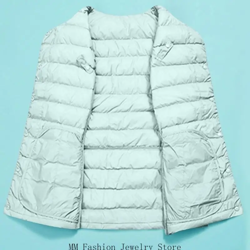 Damen-Daunenweste, leicht, kragenlos, Outdoor-Daunen-Kurzjacke, ärmellos, Knopf, warme Steppjacke D0UB