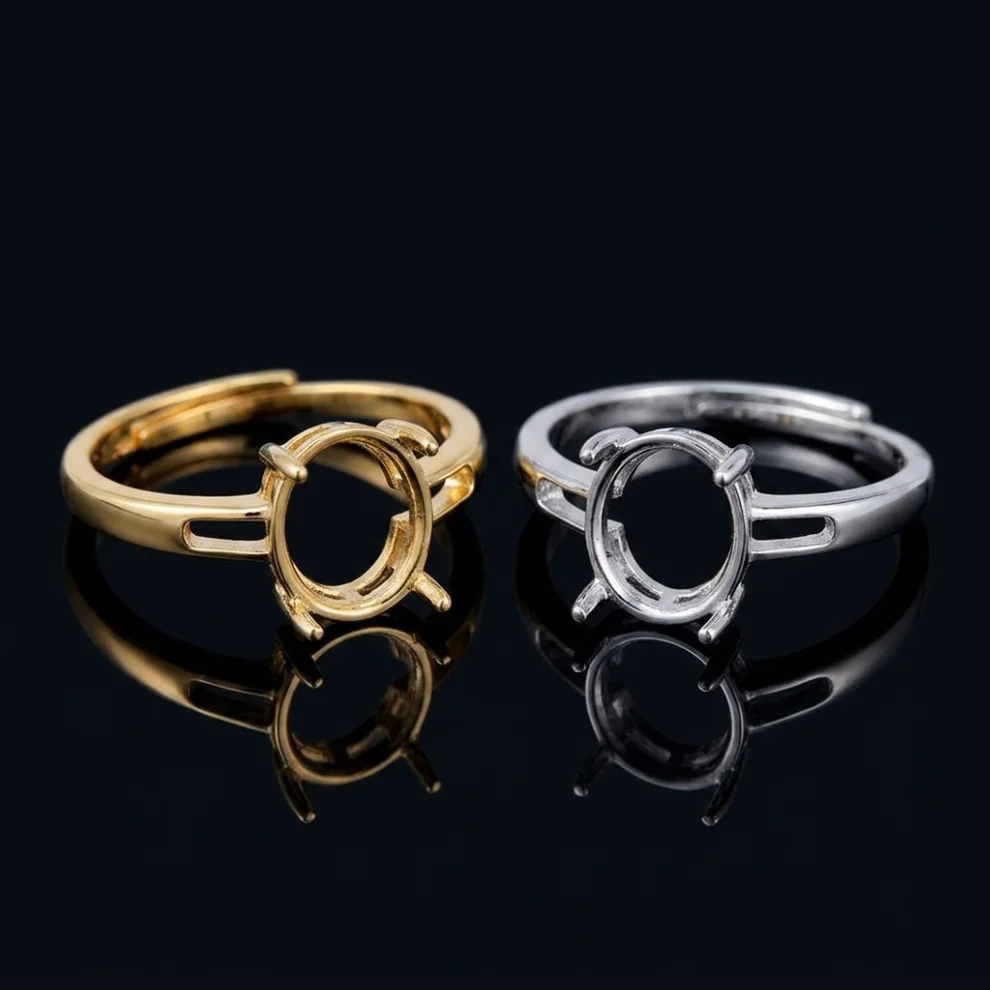 3Pcs Adjustable Semi Mount Ring Setting Base for 9*11mm Oval Cabochon Finger Ring Blank Finding DIY Women Jewelry Making Craft