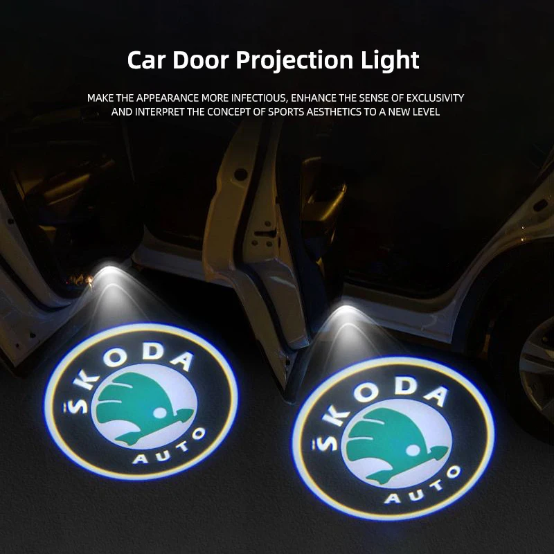 

For Skoda 2Pcs Car Door Welcome Light LED HD Projector Lamp Decoration For Skoda Octavia Kodiaq Enyaq iV Kamiq Scala Superb Fabi