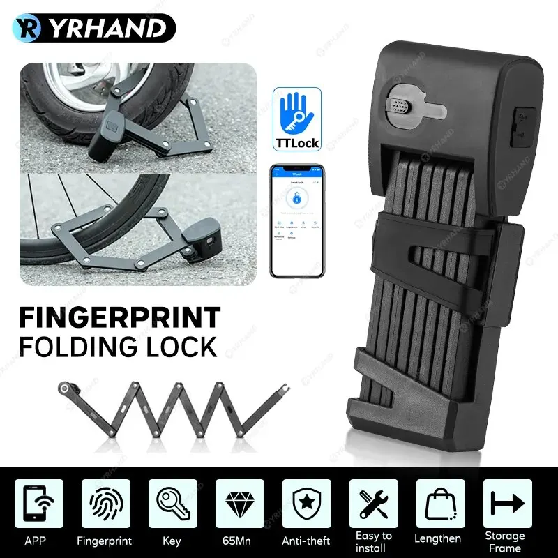 YRHAND Ttlock Unlock Bicycle Foldable Bike Lock Road Fold Lock High Security IP67 Anti-Theft Scooter Electric E-Bike Smart Lock