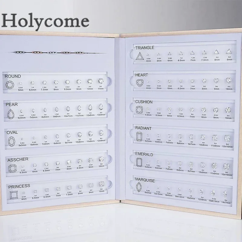 Holycome Customize LOGO in Kit Many Shapes Cubic Zirconia 5A Diamond Carat Chart Comparison Set Reference Gems for Jewelry Store